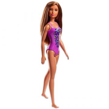 Barbie Beach Fashion: Lutka z rjavimi lasmi v vijoličastem kopalnem kostumu - .slika