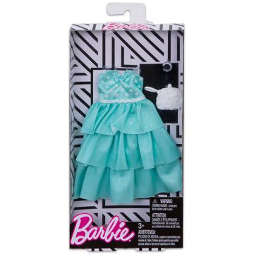 Barbie: Ujemajoča oblačila - Modra obleka z volančki in dodatki - .slika