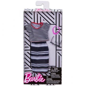 Barbie: Ujemajoča oblačila - Bluza in krilo s črtami in dodatki - .slika