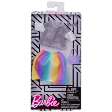Barbie: Ujemajoče se obleke - Siva bluza, mavrično krilo in dodatki - .slika