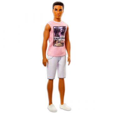 Barbie Fashionistas: barna hajú Ken baba rózsaszín trikóban 