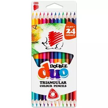 ICO Lápices de colores triangulares con 2 puntas - 12 unidades.