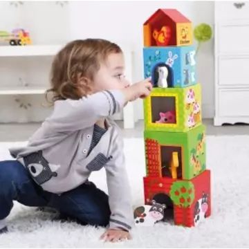 Tooky Toy: Cuburi de stivuit cu tematică fermă și animale din lemn - .foto