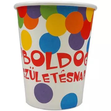 Herzlichen Glückwunsch zum Geburtstag 6 Stk. Pappbecher mit Aufschrift - 250 ml, Konfettimuster