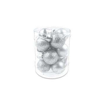Karácsonyi gömbdísz, 12 darab -  2,5 cm, ezüst
