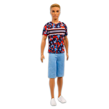 Barbie Fashionistas: Világosbarna hajú Ken baba mintás pólóban  