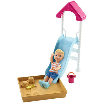 Barbie Skipper: bébiszitter kiegészítő szett - játszótér szőke hajú kisbabával