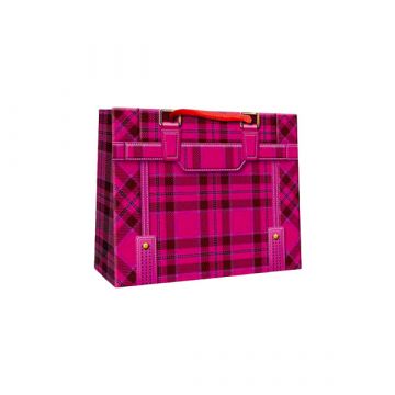 Kockás táska mintás ajándékzacskó - pink, 33 x 26 cm