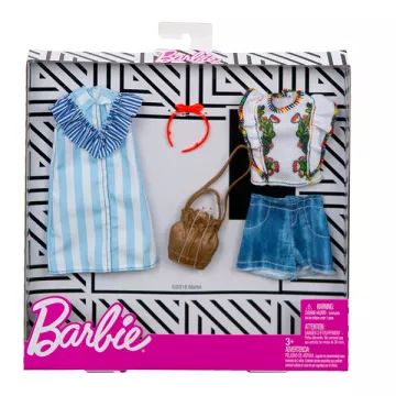Barbie: Ujemajoča oblačila - Komplet oblačil s črtasto obleko - .slika