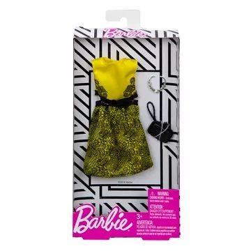 Barbie: Ujemajoča oblačila - Črno-rumena obleka z vzorcem - .slika