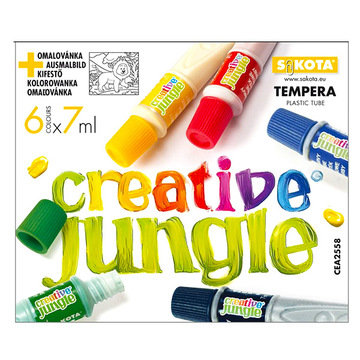 Creative Jungle: 6 darabos tubusos tempera készlet kifestővel - 6 x 7 ml