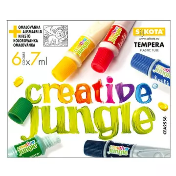 Creative Jungle: 6 darabos tubusos tempera készlet kifestővel - 6 x 7 ml