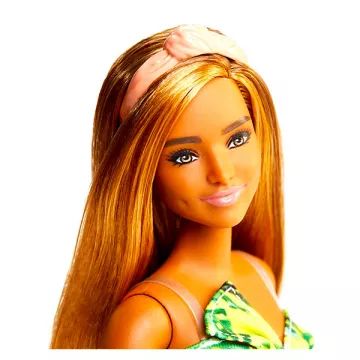 Barbie Fashionistas: Barbika močne postave in temnejše polti v rumeni obleki z vzorcem listov - .slika