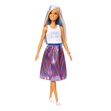 Barbie Fashionistas: Szőke, kék hajú baba Dream feliratos pólóban