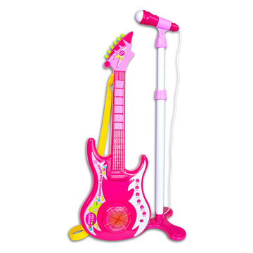 Bontempi: rock gitár állványos mikrofonnal - világos rózsaszín