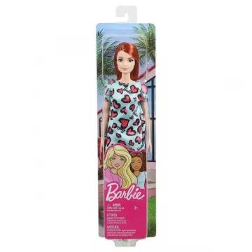 Punčka Barbie Chic - rdečelaska v modri obleki z vzorcem srčkov - .slika