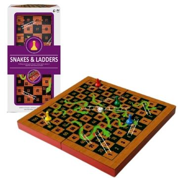 Kígyók és létrák társasjáték összecsukható fa dobozban - . kép