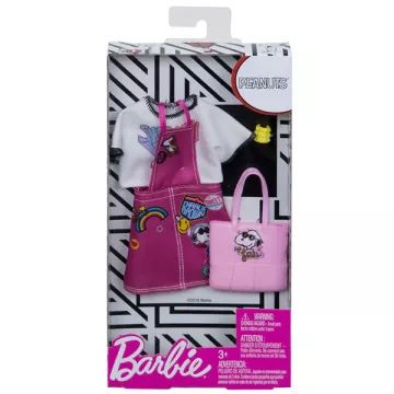 Kompleti oblačil Barbie - roza krilo z naramnicami in motiv Snoopy z roza torbico - .slika