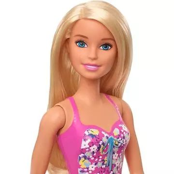 Barbie: Barbie z blondimi lasmi, v modro-roza kopalkah - .slika