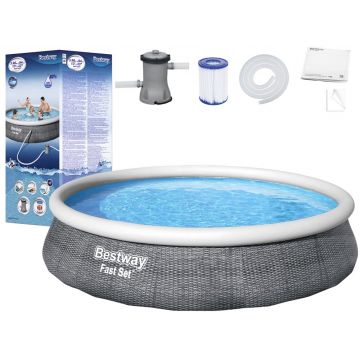 Bestway: St. Tropez Aufstellpool in Rattanoptik mit aufblasbarem Rand und Filterpumpe – 396 x 84 cm - . bild aus