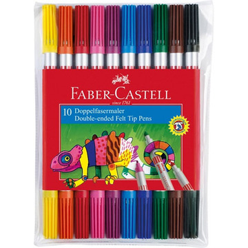 Faber-Castell: Conjunto de 10 marcadores laváveis, ponta dupla.
