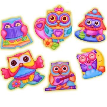 Fluorescerende koelkastmagneten set - Uilen - .afbeelding