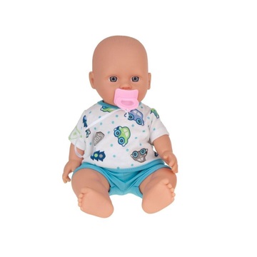 Játékbaba cumival, kék ruhában - 30 cm