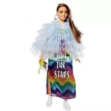 Barbie Fashionista: Păpușa Barbie Extra în palton curcubeu - .foto