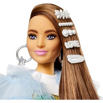 Barbie Fashionistas: Extravagáns barna hajú baba sárga kabátban krokodillal - . kép