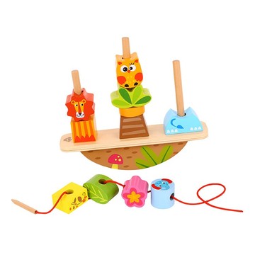 Tooky Toy: Állatos egyensúlyozó toronyépítő- és fűzős játék