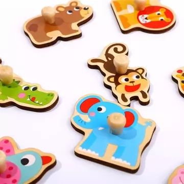 Tooky Toy: Drewniana układanka z kształtami, 9-elementowa - Dzikie zwierzęta - .zdjęcie 