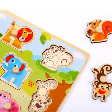 Tooky Toy: Drewniana układanka z kształtami, 9-elementowa - Dzikie zwierzęta - .zdjęcie 