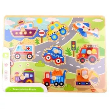 Tooky Toy: Puzzle cu forme și mânere, 9 piese - Vehicule - .foto