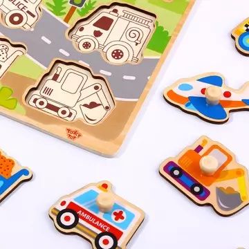 Tooky Toy: Puzzle cu forme și mânere, 9 piese - Vehicule - .foto