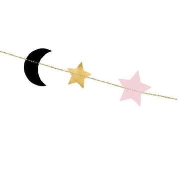 Csillag és hold formájú papír füzér - 190 cm