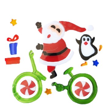 Moș Crăciun pe bicicletă - set de decorațiune gel pentru fereastră - .foto