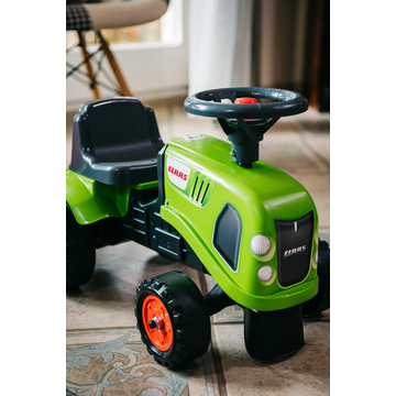 Falk: Baby Claas traktor uden pedaler, med trailer og tilbehør - grøn - .billede
