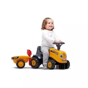 Falk: JCB tractor fără pedale, cu remorcă și accesorii - galben - .foto