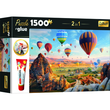 Trefl: Színes hőlégballonok puzzle - 1500 darabos + ragasztó - . kép