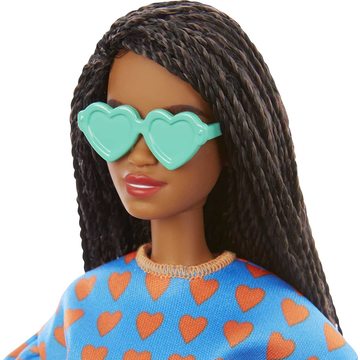 Barbie Fashionistas: Barna bőrű Barbie szívecskés szettben, cipzáras tartóban - . kép