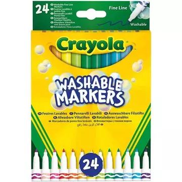 Crayola: Σετ με 24 μαρκαδόρους πλενόμενους με λεπτές άκρες.