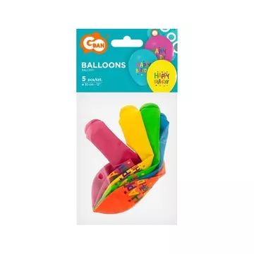 Set de 5 baloane cu inscripție Happy Birthday și model steluțe - 30 cm - .foto
