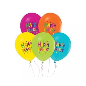 Set de 5 baloane cu inscripție Happy Birthday și model steluțe - 30 cm - .foto