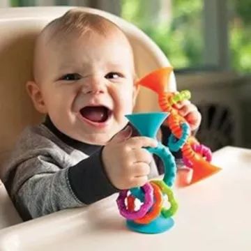 Fat Brain Toys: Bijtring met rammelringen - turkoois - .afbeelding