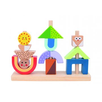 Tooky Toy: Montessori houten bouwspeelgoed - Uitstapje overdag en 's nachts - .afbeelding