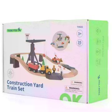 Set de construcție pentru suflet de copil: Tooky Toy Autostradă din lemn - 35 de piese. - .foto