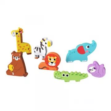Tooky Toy: Puzzle incastru de lemn, cu forme ușor de prins - Animale sălbatice - .foto