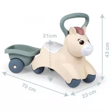 Little Smoby: poniju bērnu braucamais ar piekabi un rotaļlietu glabātuvi zem sēdekļa – bēšs-zaļš - .attēls