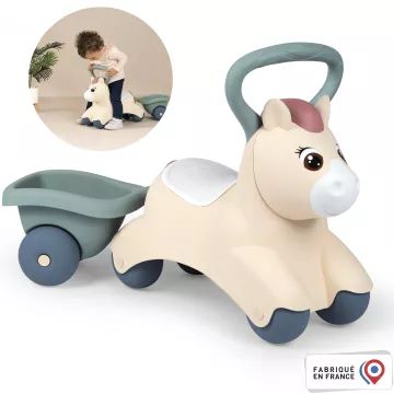 Little Smoby: Pony loopauto met aanhanger en opbergruimte onder de zitting - beige-groen - .afbeelding