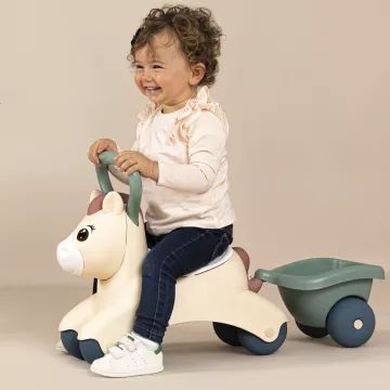 Little Smoby: Pony loopauto met aanhanger en opbergruimte onder de zitting - beige-groen - .afbeelding